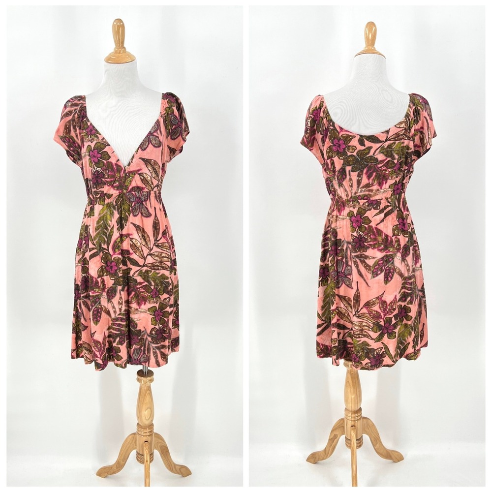 JAMS WORLD Sleeveless Short Dress Medium Fuschia Fern Pink Floral Print Vintage